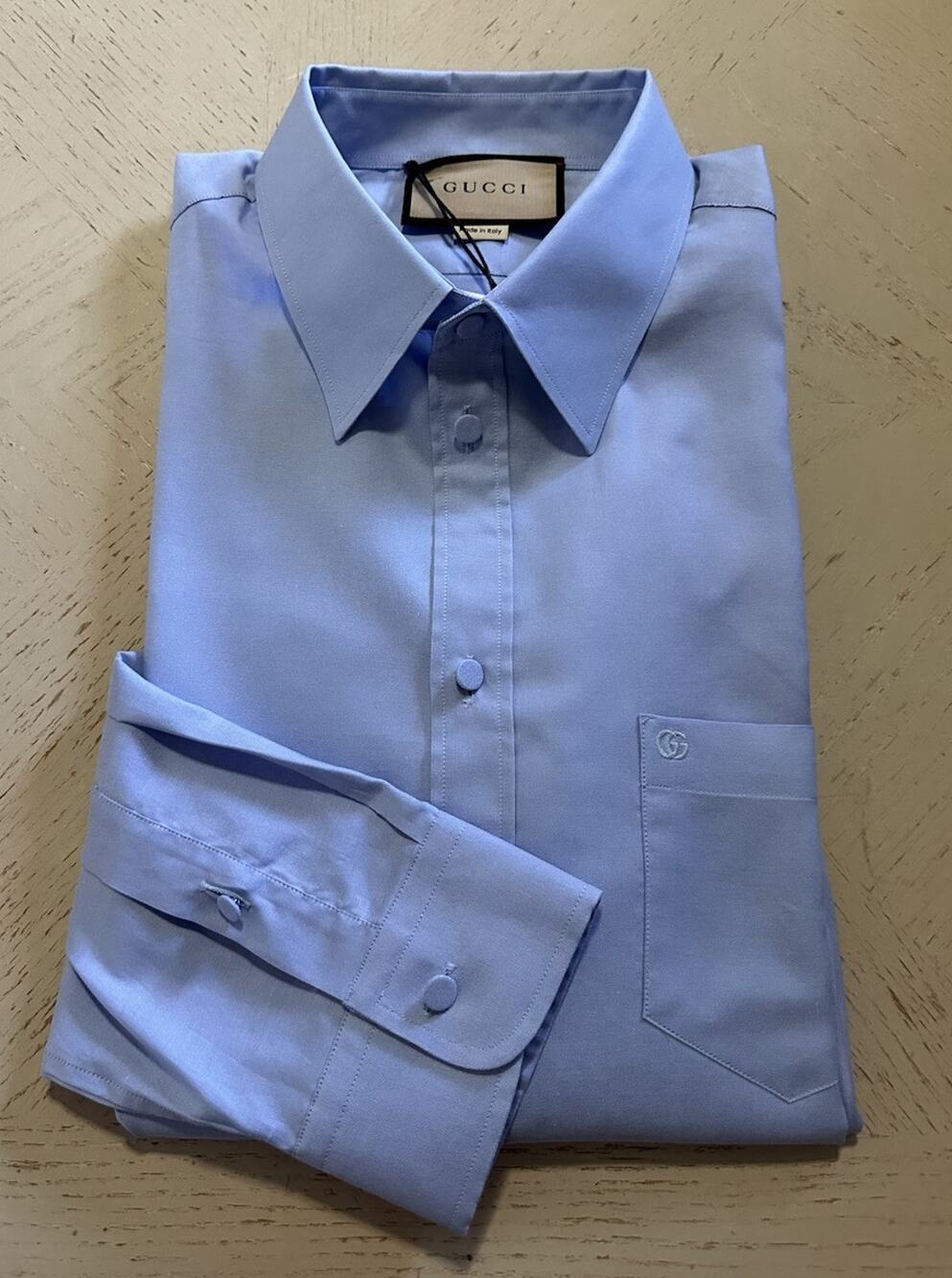 Gucci Men’s Boxy Dress Shirt Sky Blue 39/15.5 Italy 703396 NWT $850